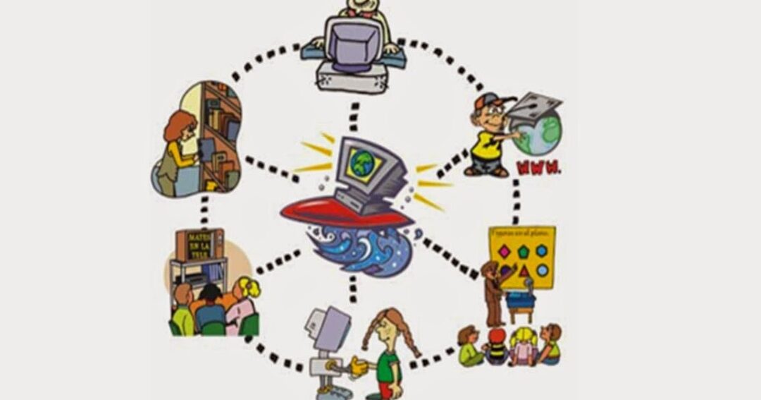 una imagen que represente la transmision de conocimiento a traves de diferentes medios de comunicacion